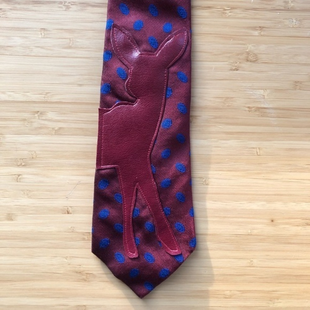 Bullock & Jones Silk Tie With Red Leather Deer!
